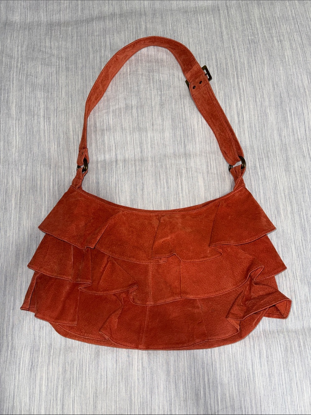 Free People Lizden Orange Ruffle Suede Ruffle Hobo Shoulder Bag 100% leather